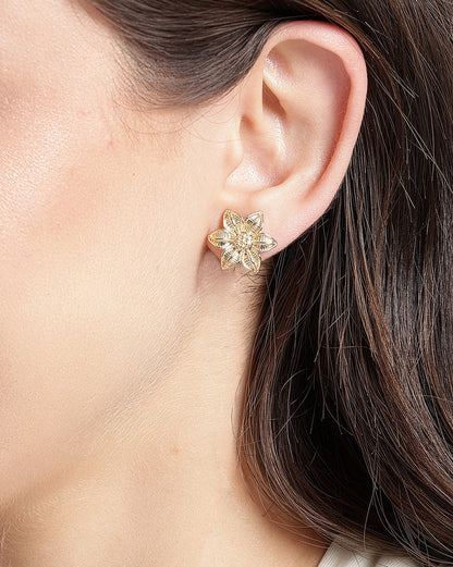 Gold Plated Blossom Flower Intricate Stud Earring