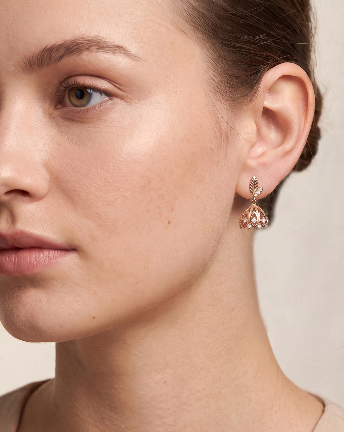 18kt Rose Gold Plated Contemporary CZ Studded Jhumki Earring
