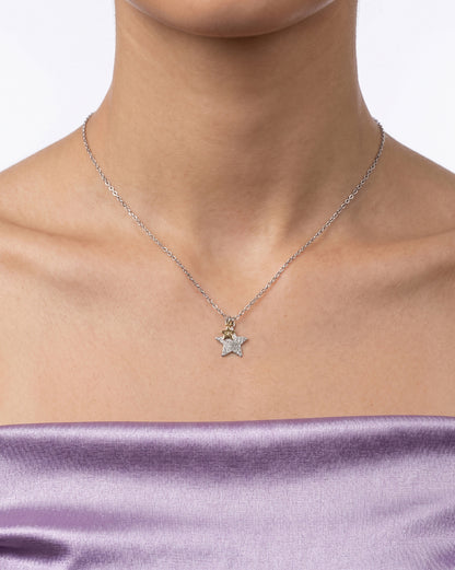 18kt Gold and Rhodium Plated Double Star Sis Pendant with Chain