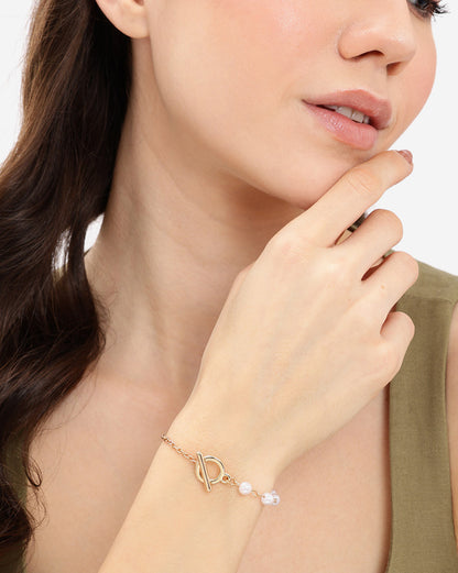 Gold Plated Pearl Chain Toggle Bracelet