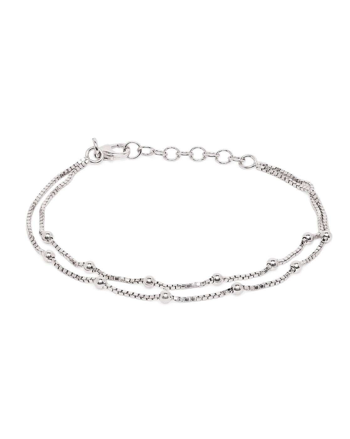 Rhodium Plated Double Chain and Metal Ball Wraparound Bracelet