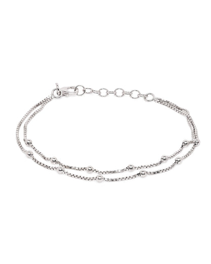 Rhodium Plated Double Chain and Metal Ball Wraparound Bracelet