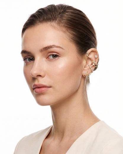 Set of Gold Plated Contemporary CZ Studded Heart, Cuff &amp; Ear Piercing Set
