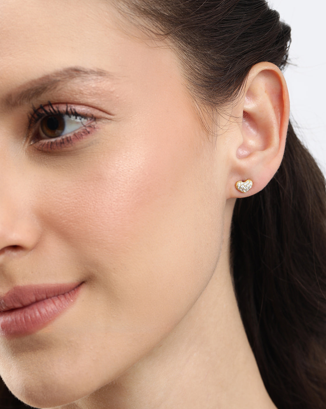 18kt Gold Plated CZ Studded Puff Heart Petite Stud Earring