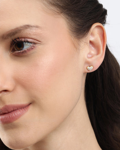 18kt Gold Plated CZ Studded Puff Heart Petite Stud Earring
