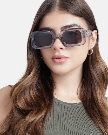 Women Grey &amp; Gold Toned UV Protected Black Lens Square Sunglasses