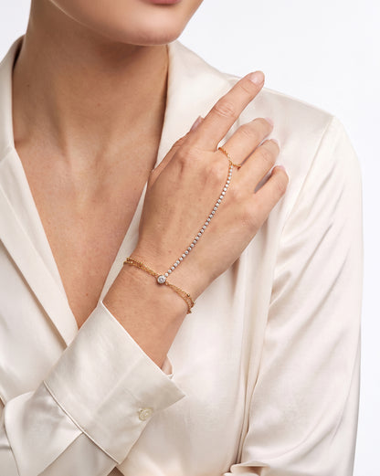 Premium Gold Plated Dainty CZ Studded with Solitaire Hand Chain Bracelet