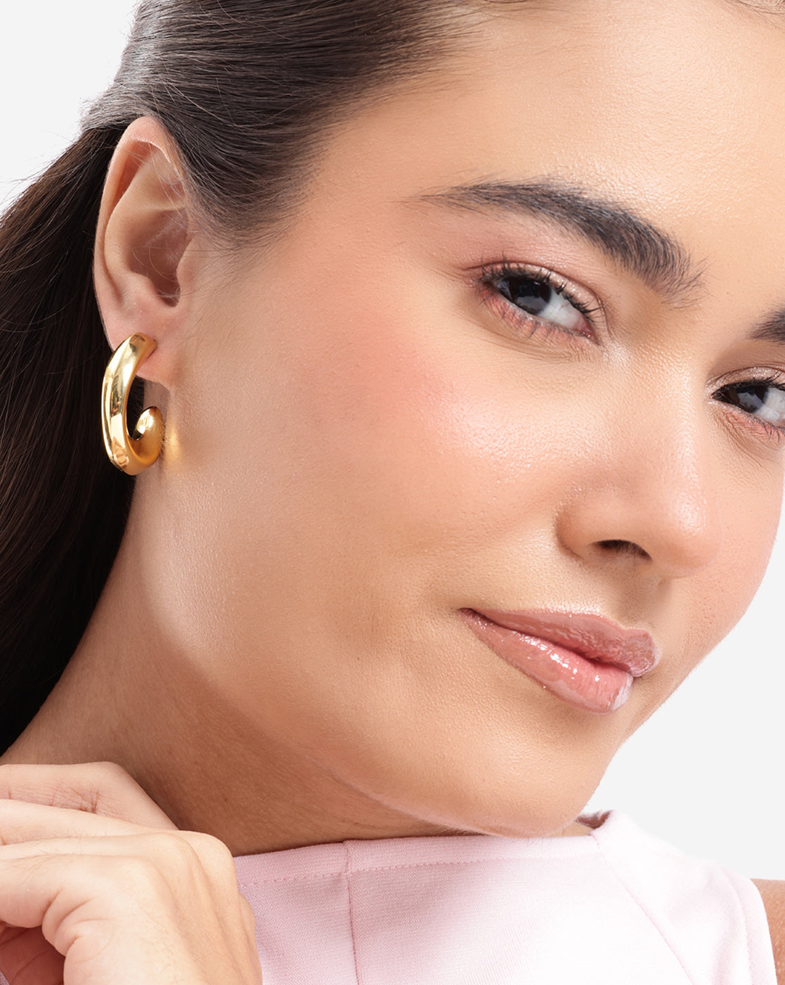 Gold Plated Bold Twisted Half Hoop Earring