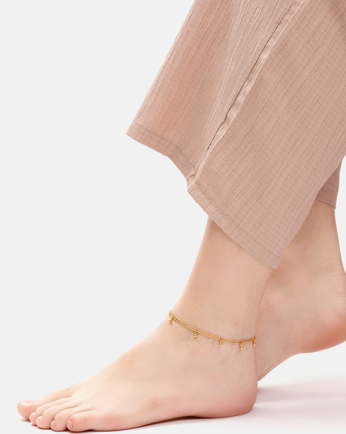 Gold-Toned Delicate Double Chain Charm Adjustable Anklet
