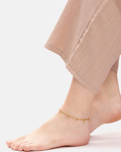 Gold-Toned Delicate Double Chain Charm Adjustable Anklet
