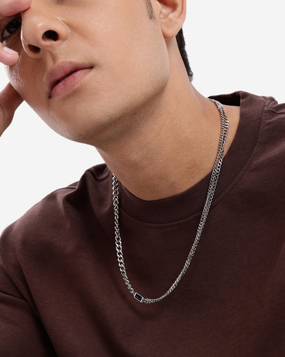 Men Silver Plated CZ Layered Curb Link Chain Necklace
