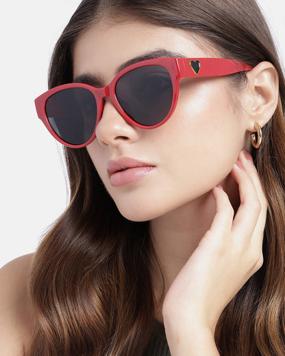 Women Party Red Toned UV Protected Black Lens Oversized Sunglasses