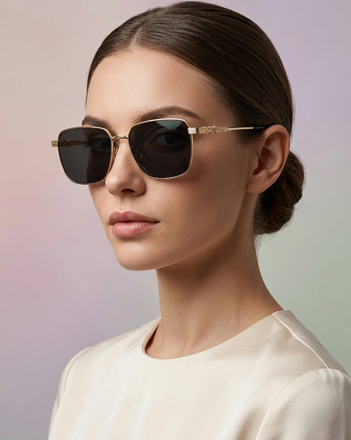 Women Gold and Black Toned Black Polarised Lens Rectangle Sunglasses