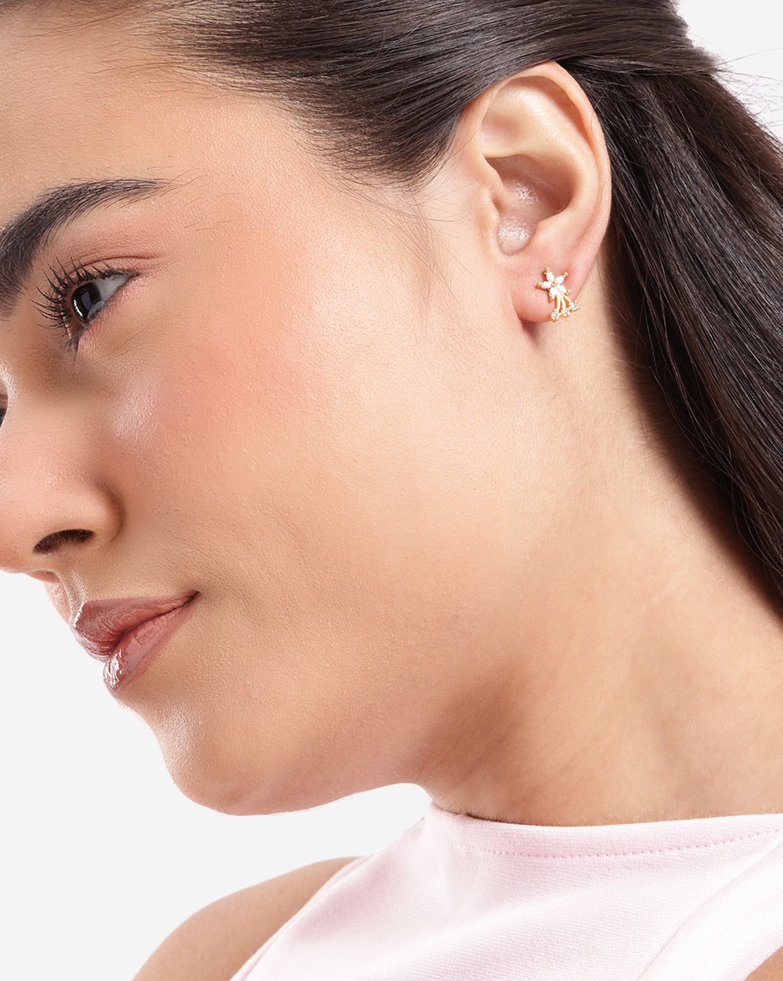 Gold Plated CZ Shooting Star Floral Petite Stud Earring