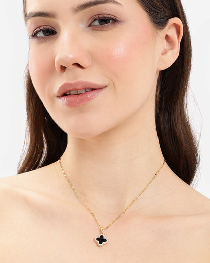 Gold-Plated Designer Reversible Double Color Clover Pendant Necklace