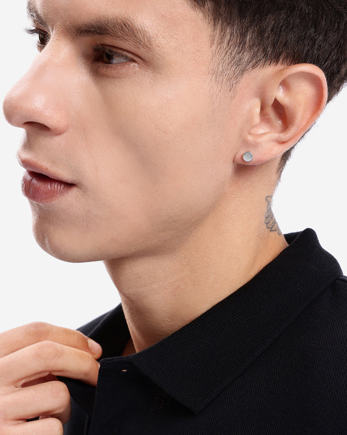 Men Rhodium Plated Circular Stud Earring
