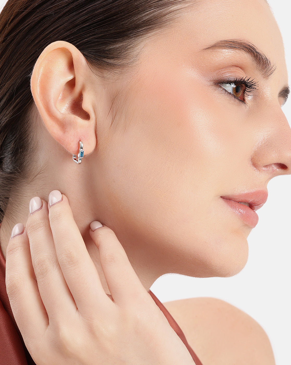 Rhodium Plated Topaz Studded Mini Square Hoop Earring