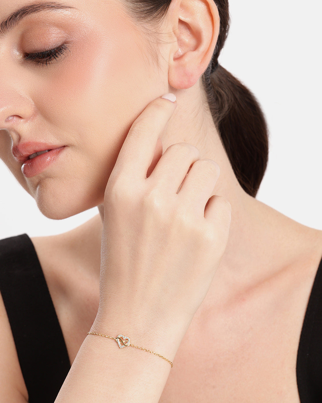 18kt Gold Plated CZ Infinity Heart Charm Adjustable Bracelet