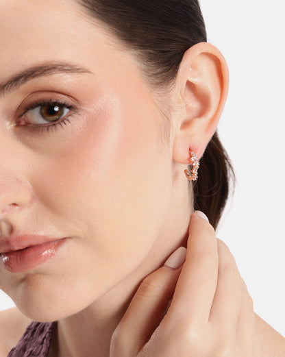 18kt Rose Gold Plated Baguette CZ  Half Hoop Earring