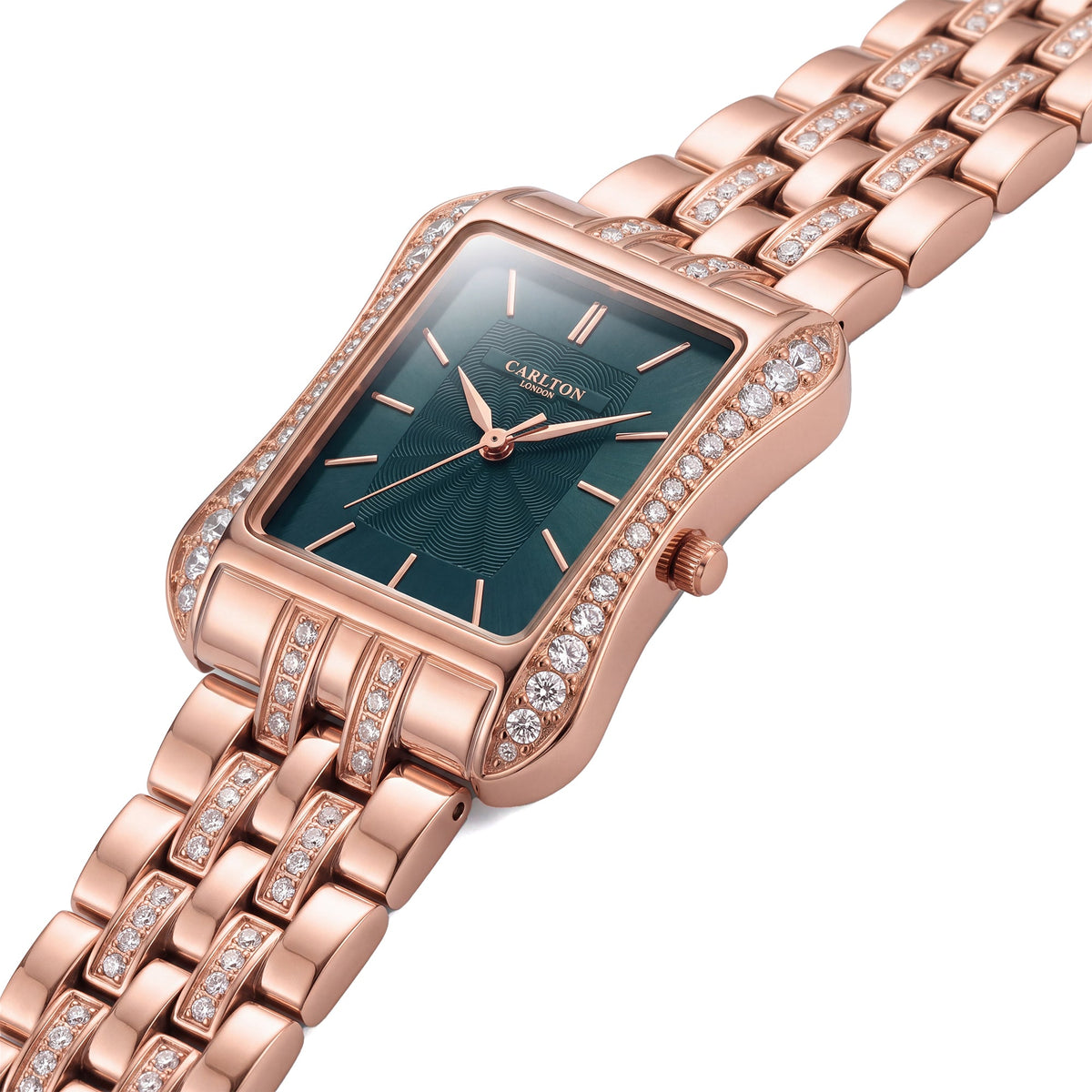 Carlton London Vivienne Women’s Watch - Teal Rectangle Dial, Rose Gold Stainless Steel Strap - CLVVRTEL