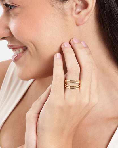 Gold Plated Modern Multi Band Classic Adjustable Ring