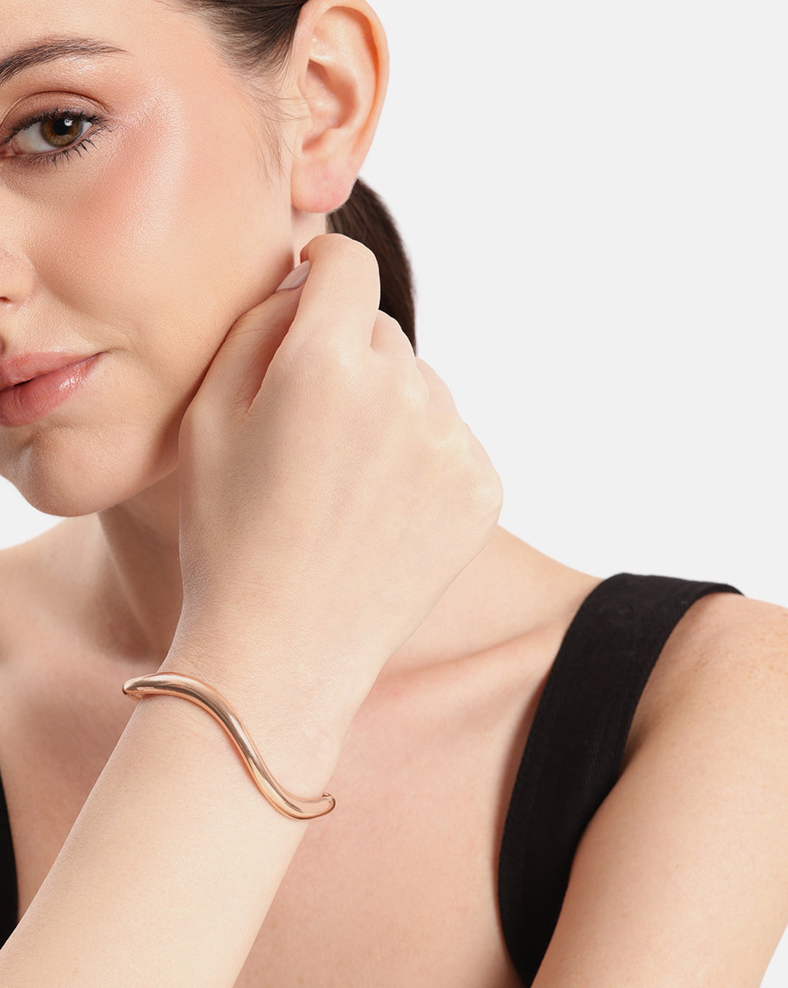 18kt Rose Gold Plated Contemporary Fluid Open Cuff Bracelet