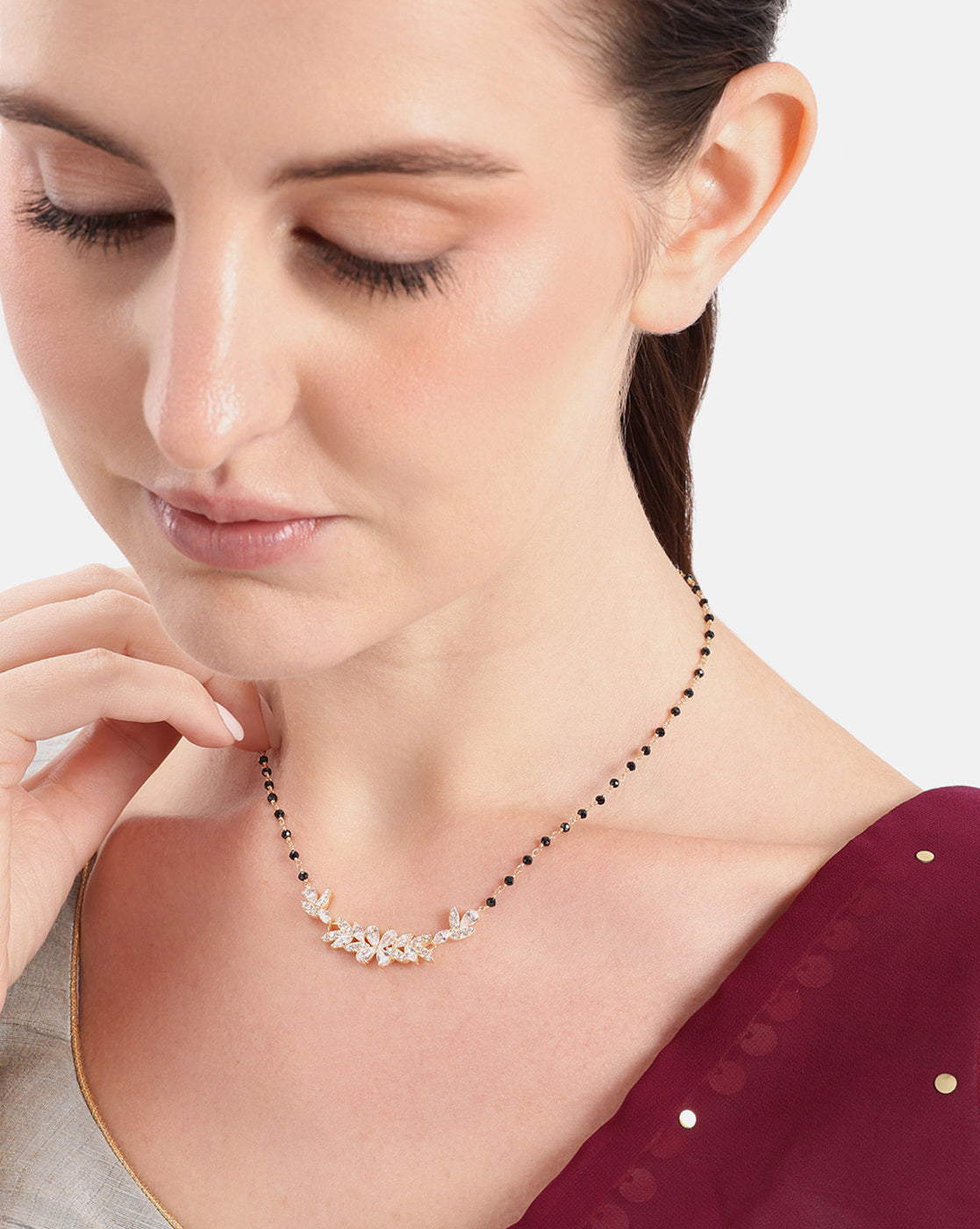 18kt Gold Plated CZ Studded Floral Mangalsutra