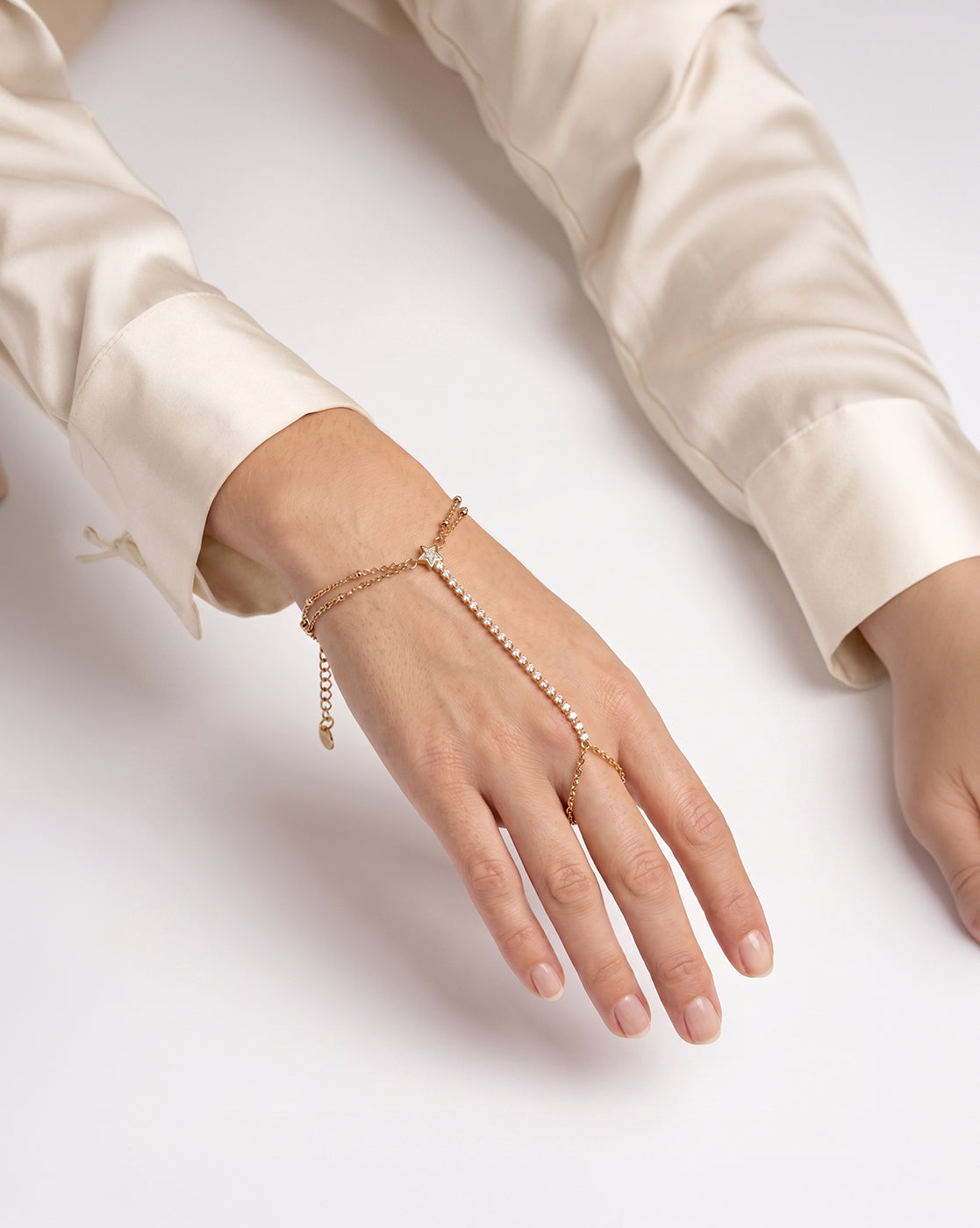 Premium Gold Plated Star CZ studded Hand Chain Bracelet