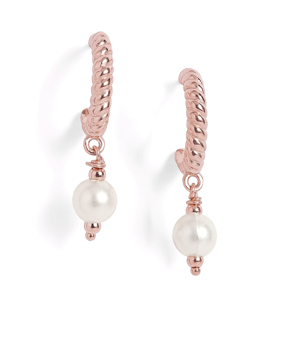18kt Rose Gold Plated Dangling Pearl Geometric Half Hoop Earring