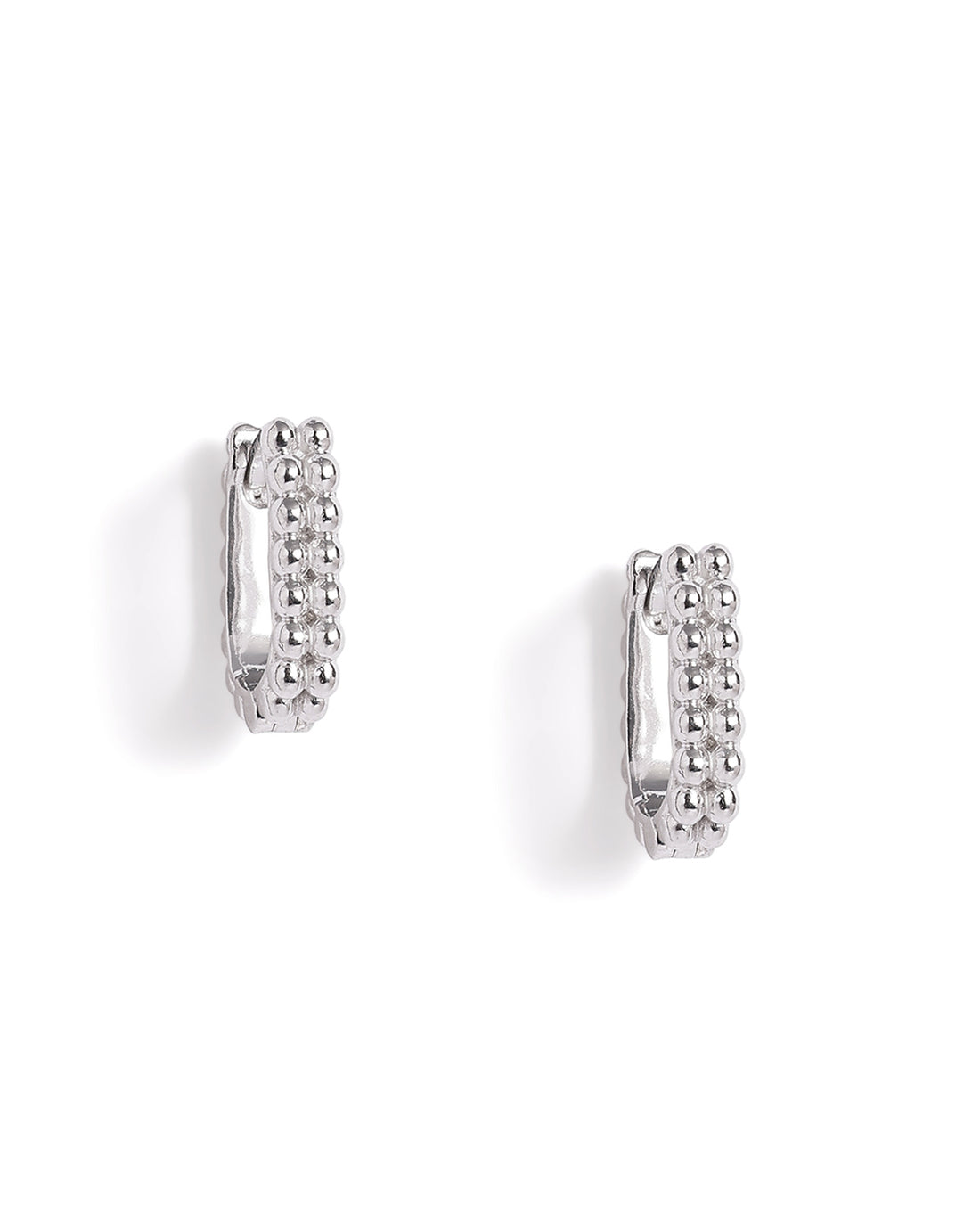 Rhodium Plated Oval Beaded Mini Hoop Earring