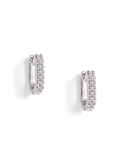 Rhodium Plated Oval Beaded Mini Hoop Earring