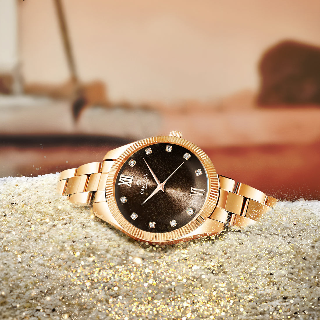 Women Gold Stainless Steel Harper Collection Analog Watch CLBRTBLK