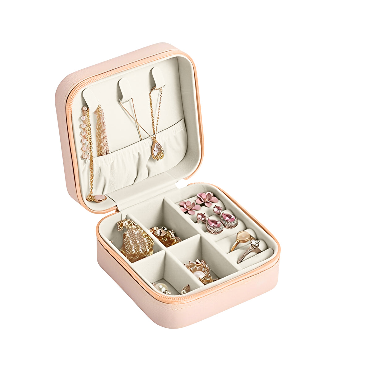 PU Mini Travel Jewellery Organizer Squart Peach  - CLJW-07
