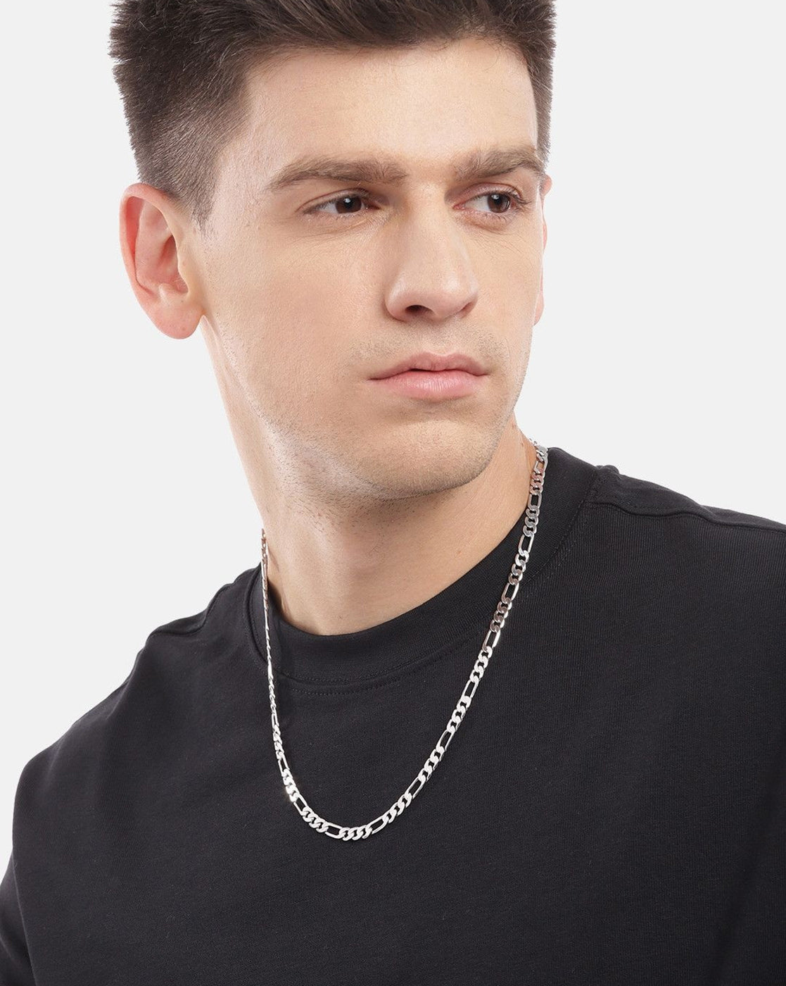 Men Rhodium Plated Figaro Chain Necklace