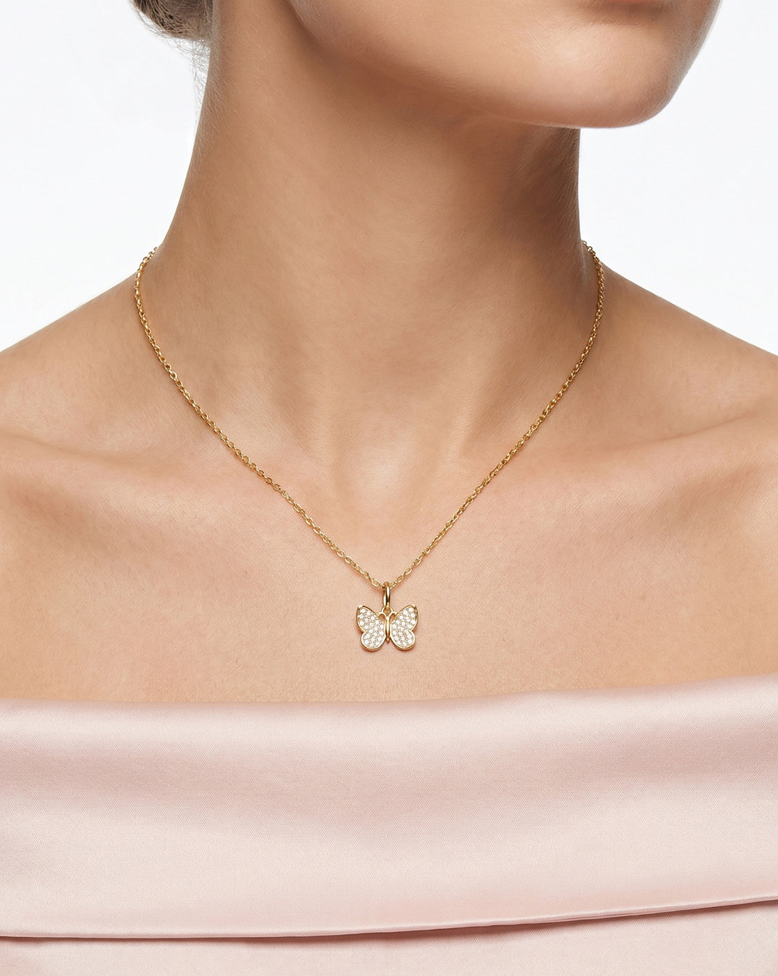 18kt Gold Plated CZ  4-Clover, Heart, Butterfly &amp; Leaf Interchangeable pendant with Chain Necklace