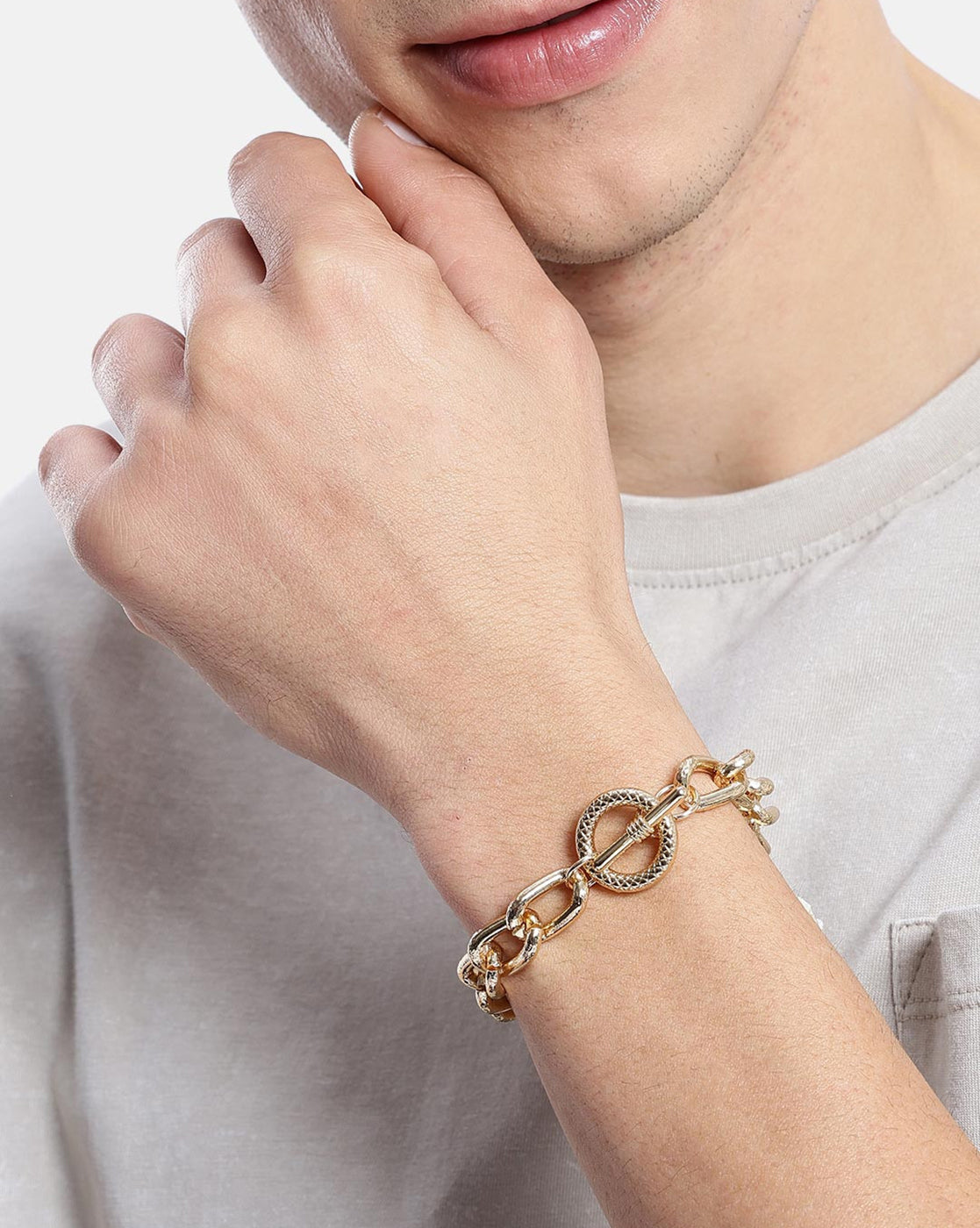 Men Gold Plated Large Cuban Link Toggle Bracelet