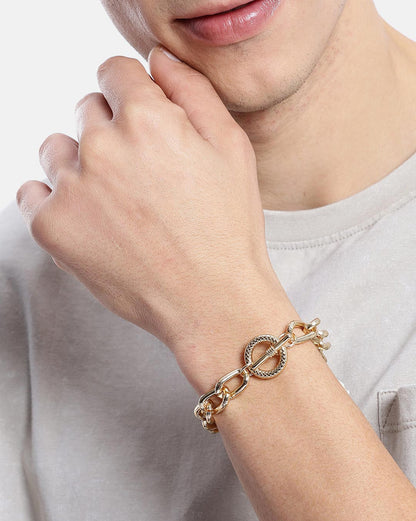 Men Gold Plated Large Cuban Link Toggle Bracelet