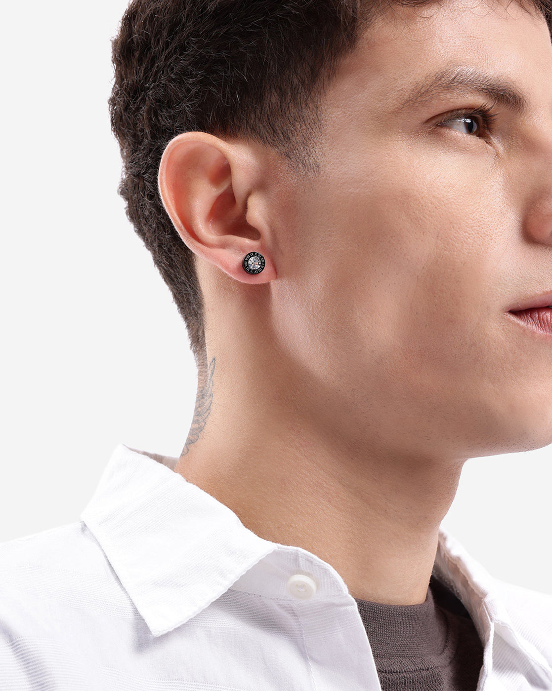 Men Black Toned Solitaire Stud Earring
