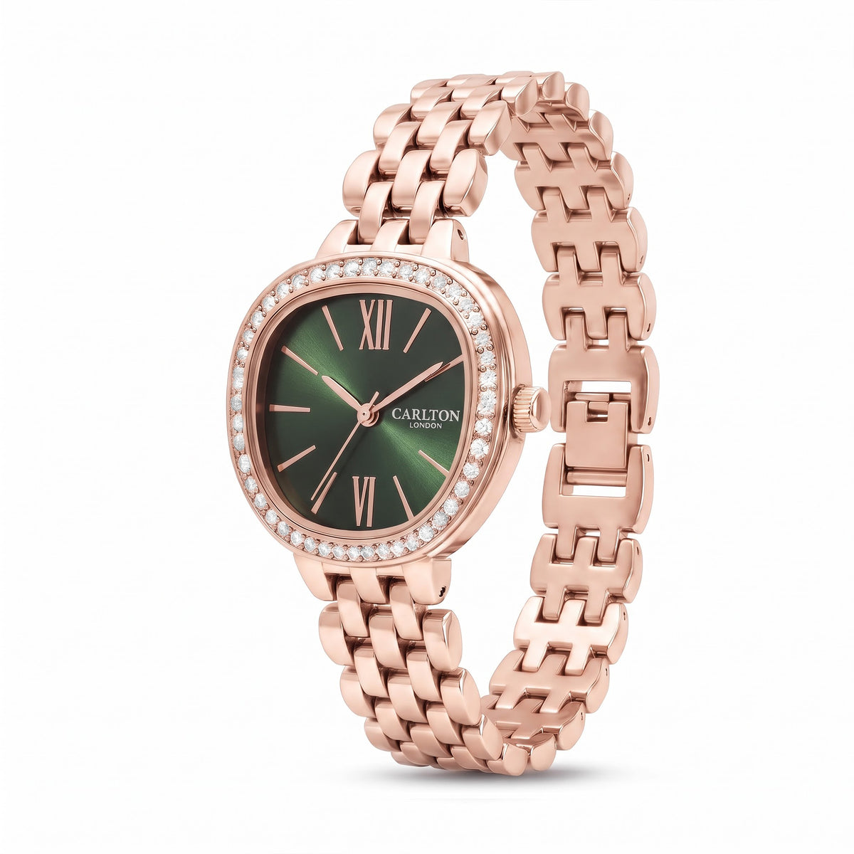 Carlton London Maisie Women’s Watch - Green Rectangle Dial, Rose Gold Stainless Steel Strap - MSRSGRN