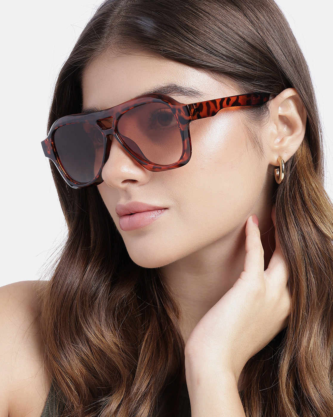 Women Tortoise Shell UV Protected Brown Lens Oversized Sunglasses