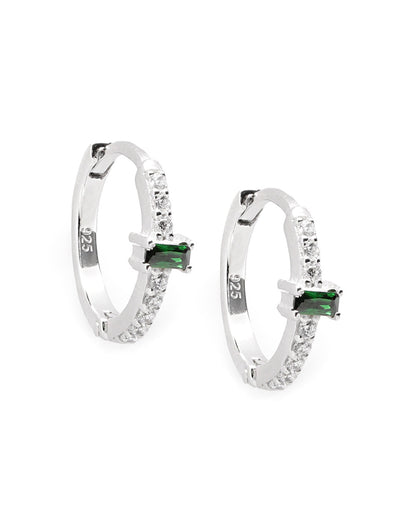 925 Sterling Silver Rhodium Plated Green CZ Hoop Earring