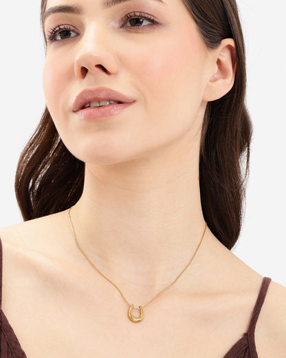 Gold Plated Horseshoe Good Luck Pendant Necklace