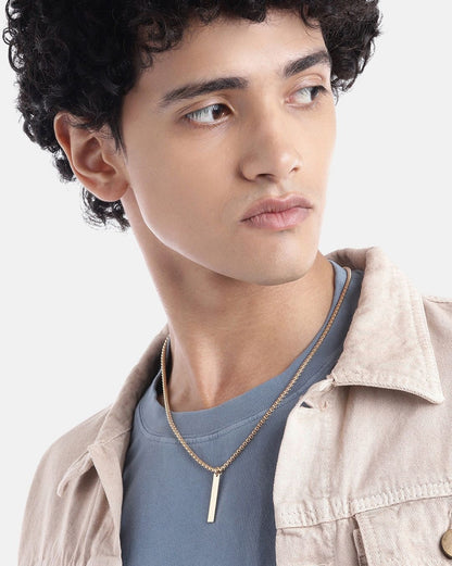 Men 18kt Gold Plated Dangling Bar Pendant and Chain