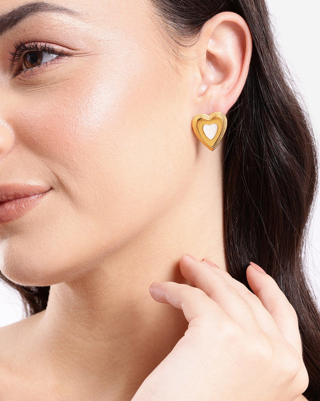Premium Gold Plated Mother of Pearl Heart Bold Stud Earring