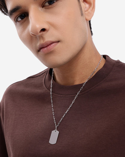Men Rhodium Plated Dog Tag Pendant and Chain