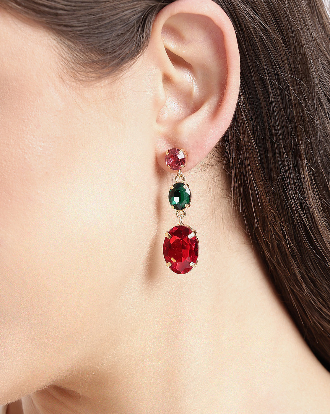 Gold Plated Fashion Multi Color Crystal Drop Earring