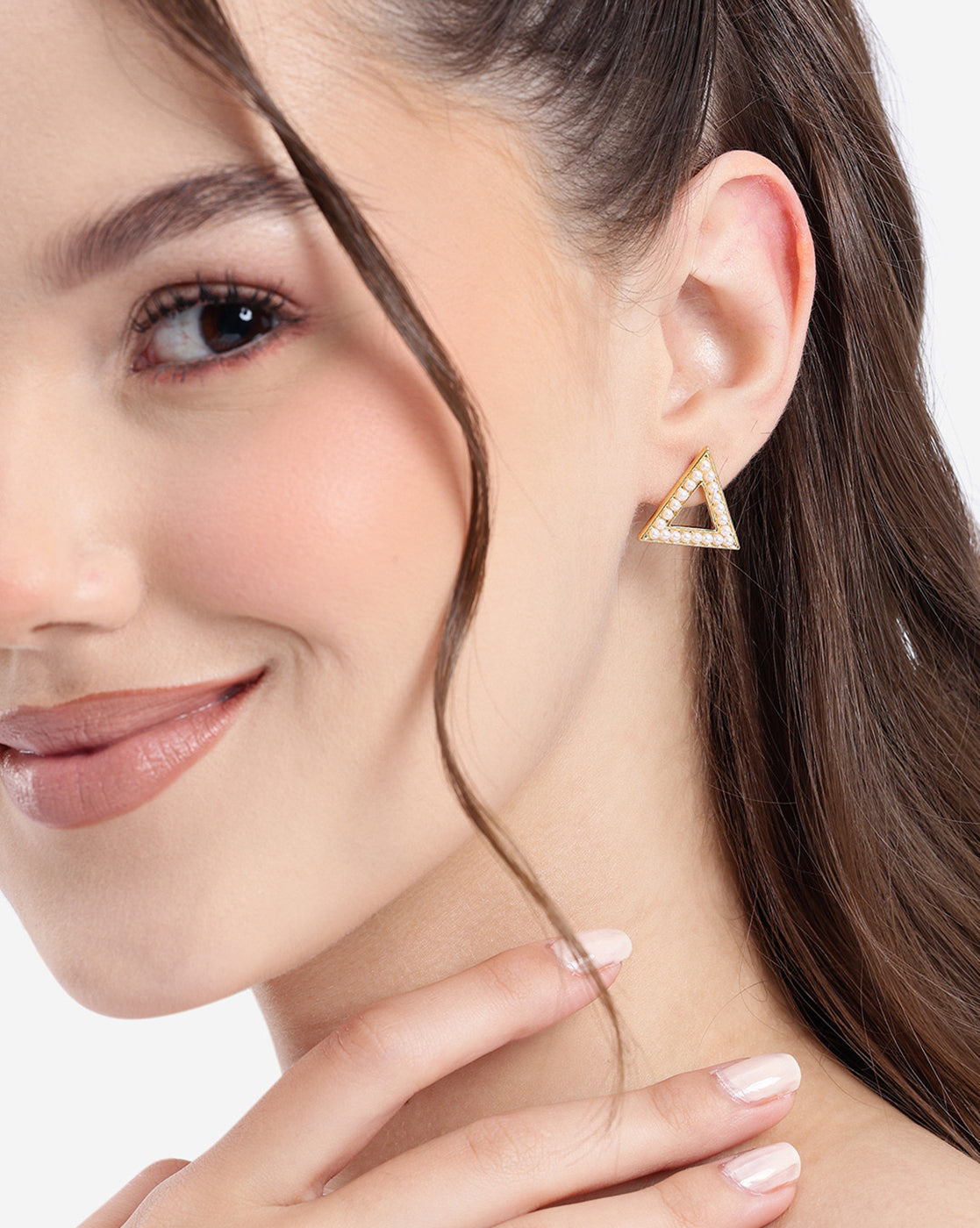 18kt Gold Plated Triangular Mini Pearl Stud Earring