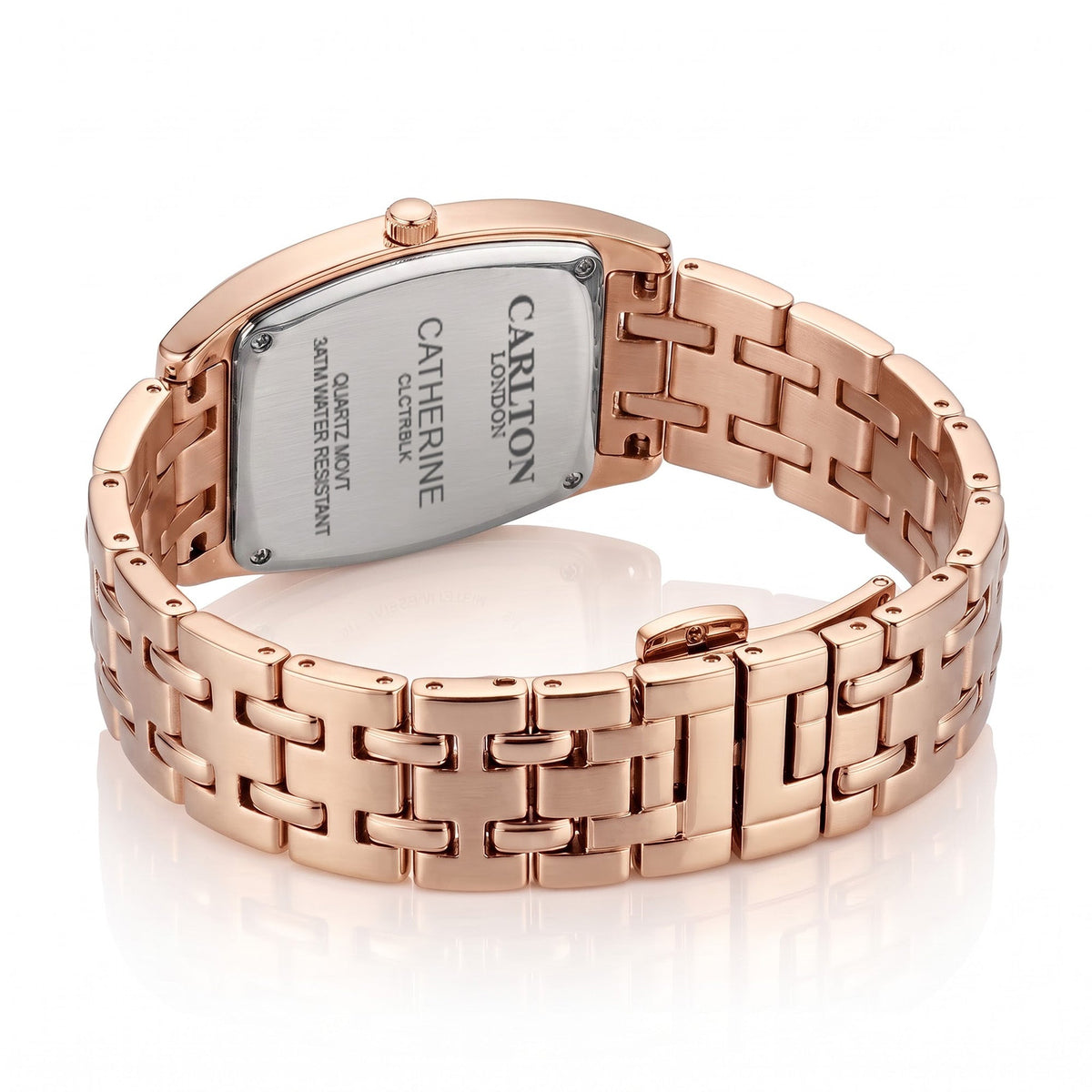 Carlton London Catherine Women’s Watch - Black Rectangle Dial, Rose Gold Stainless Steel Strap - CL-CT-RBLK
