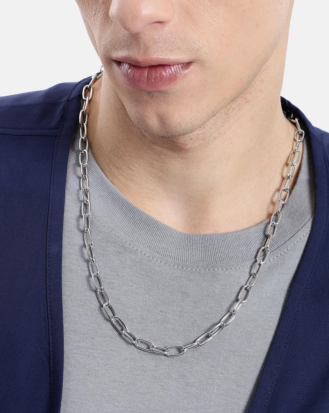 Men Elongated Oval Link Chain Necklace