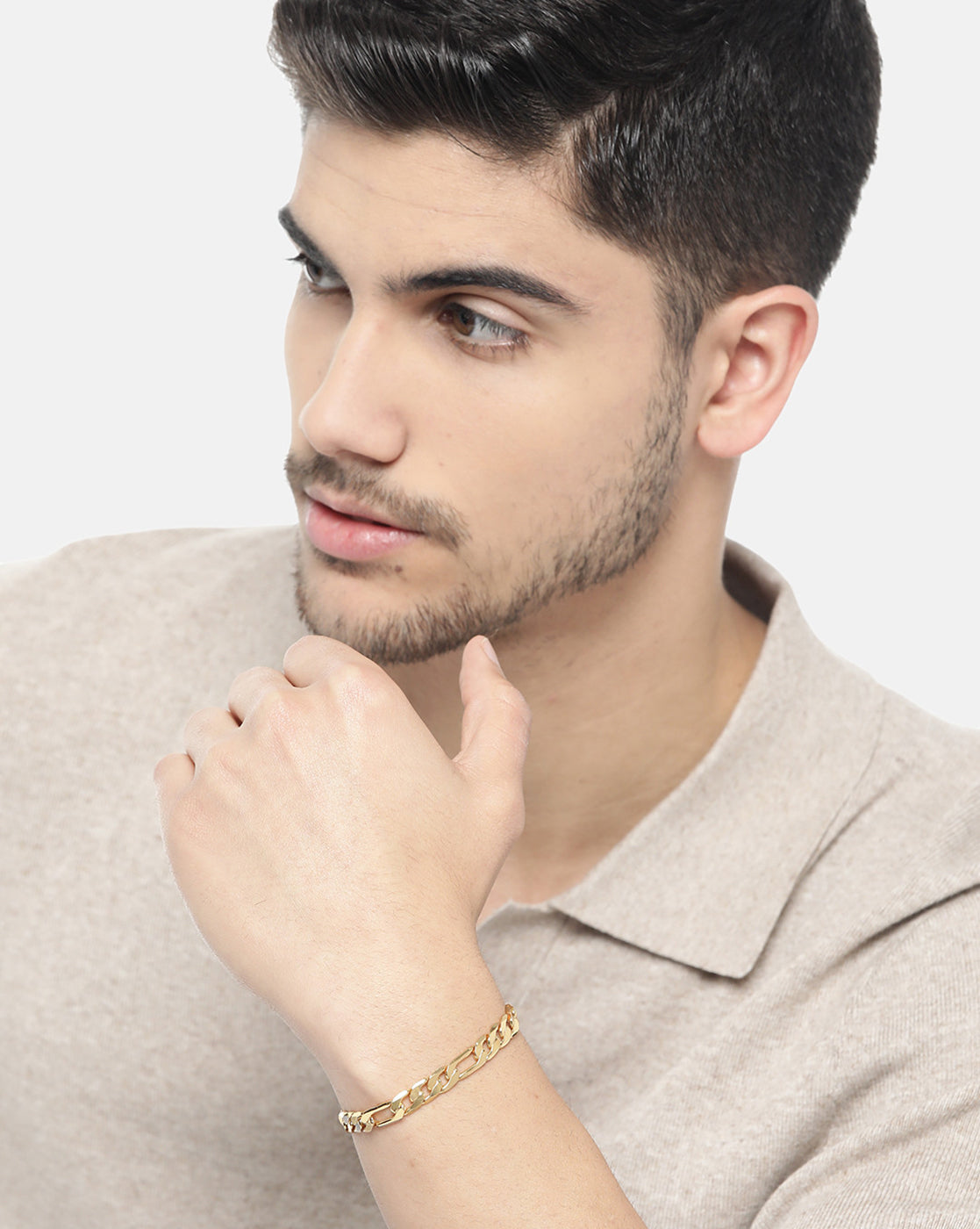 Men 18kt Gold Plated Link Figaro Bracelet with Gift Card